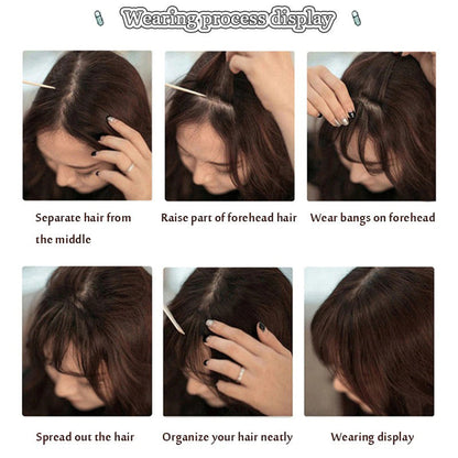 Women's Clip-In Bangs Wig Extension Light Brown High-Temperature Fiber 5