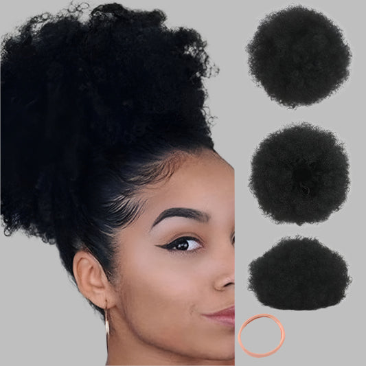 Women's Clip-In Hair Bun Black High-Temperature Fiber Afro Kinky Extension 0