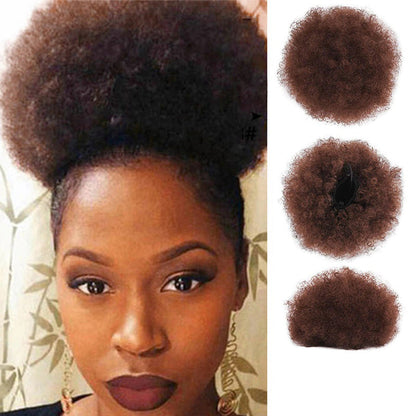 Women's Clip-In Hair Bun Black High-Temperature Fiber Afro Kinky Extension 11