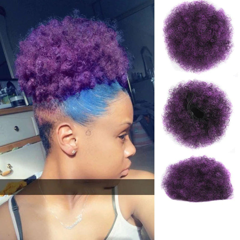 Women's Clip-In Hair Bun Black High-Temperature Fiber Afro Kinky Extension 14
