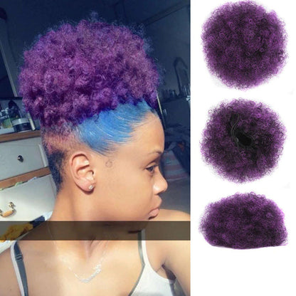 Women's Clip-In Hair Bun Black High-Temperature Fiber Afro Kinky Extension 14