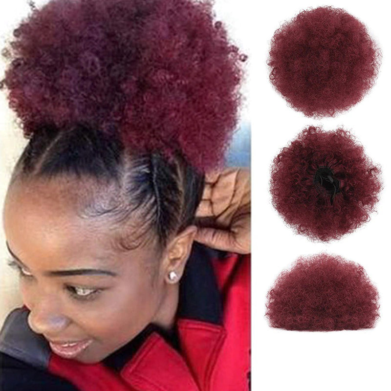Women's Clip-In Hair Bun Black High-Temperature Fiber Afro Kinky Extension 15