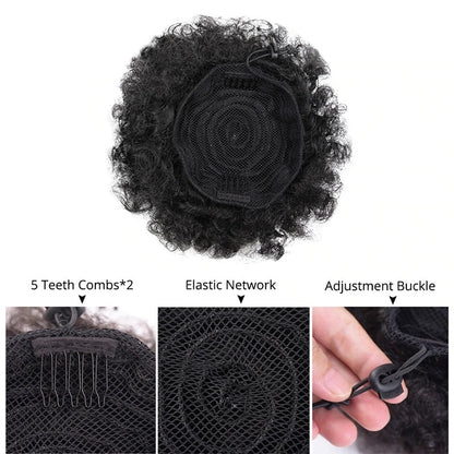 Women's Clip-In Hair Bun Black High-Temperature Fiber Afro Kinky Extension 3