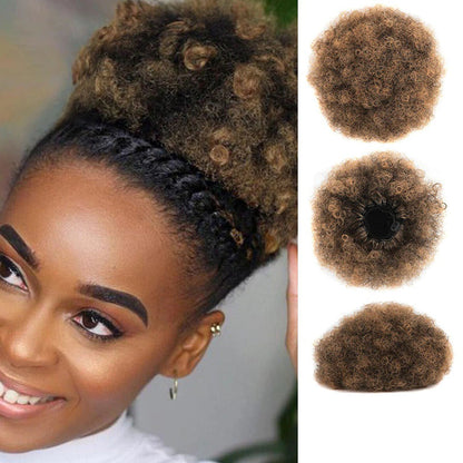 Women's Clip-In Hair Bun Black High-Temperature Fiber Afro Kinky Extension 6