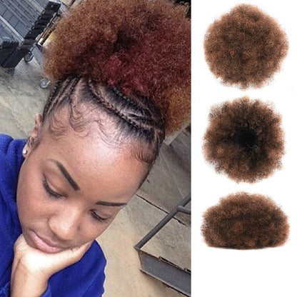 Women's Clip-In Hair Bun Black High-Temperature Fiber Afro Kinky Extension 7