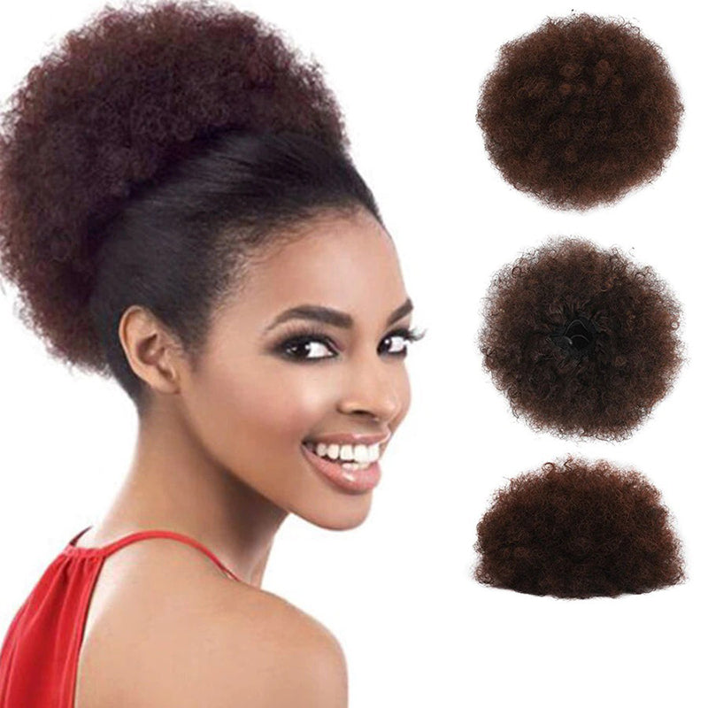 Women's Clip-In Hair Bun Black High-Temperature Fiber Afro Kinky Extension 8
