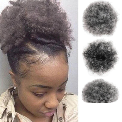 Women's Clip-In Hair Bun Black High-Temperature Fiber Afro Kinky Extension 9