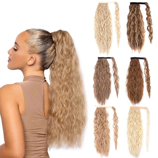 Women's Clip-In Ponytail Hair Extension Brown Synthetic Long Corn Waves 1