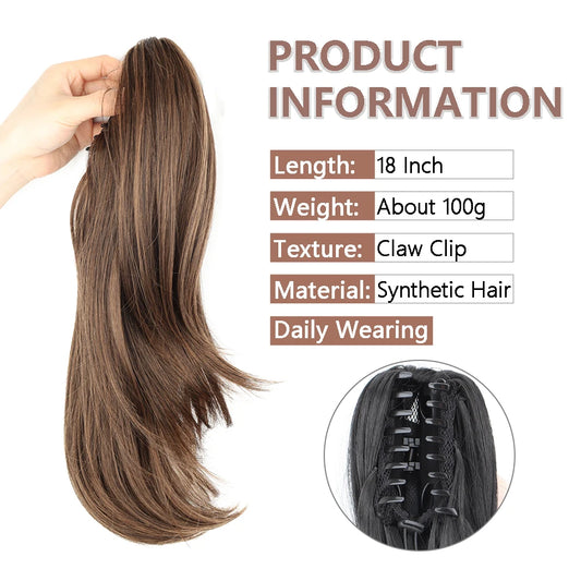 Women's Clip In Ponytail Extension 18 Inch Wavy Black Brown Synthetic 1