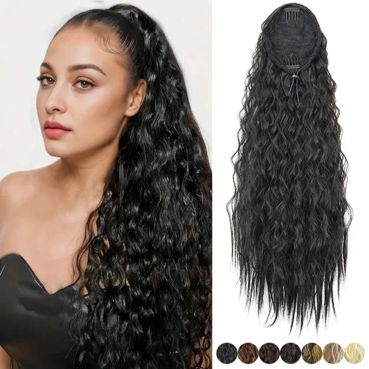Women's Clip In Ponytail Extension 22 Inch Kinky Wave Synthetic Fiber 0