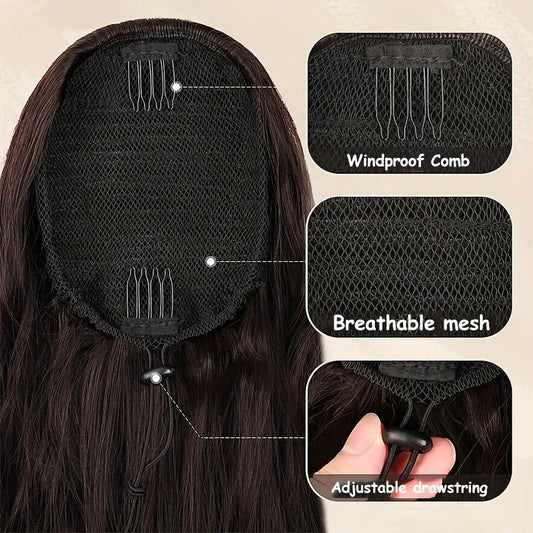 Women's Clip In Ponytail Extension 22 Inch Kinky Wave Synthetic Fiber 1