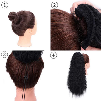 Women's Clip In Ponytail Extension 22 Inch Kinky Wave Synthetic Fiber 4