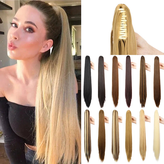 Women's Clip In Ponytail Extension 24 Inch Synthetic Heat Resistant Blonde Black 0