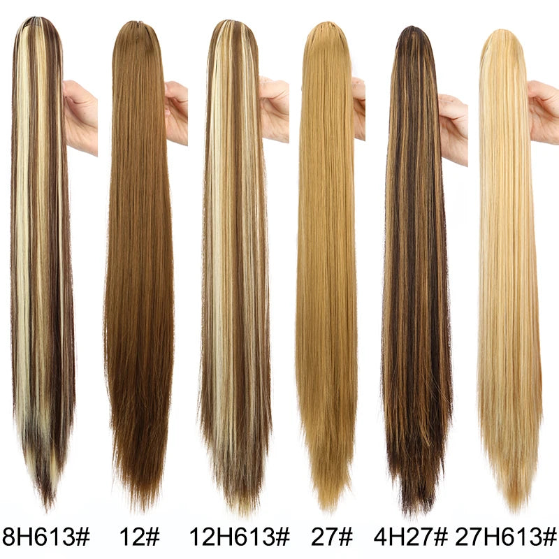 Women's Clip In Ponytail Extension 24 Inch Synthetic Heat Resistant Blonde Black 2