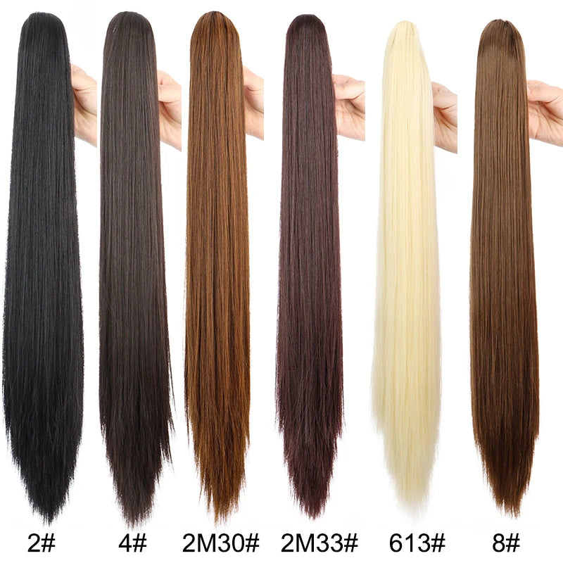 Women's Clip In Ponytail Extension 24 Inch Synthetic Heat Resistant Blonde Black 3