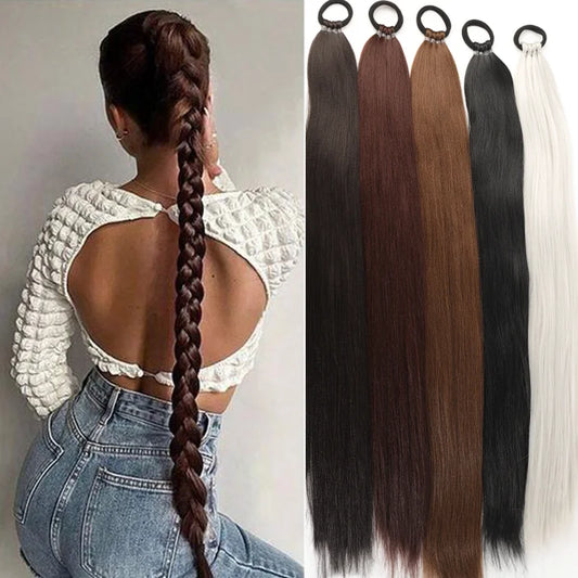 Women's Clip In Ponytail Extension 28 Inch Black Brown Synthetic 0