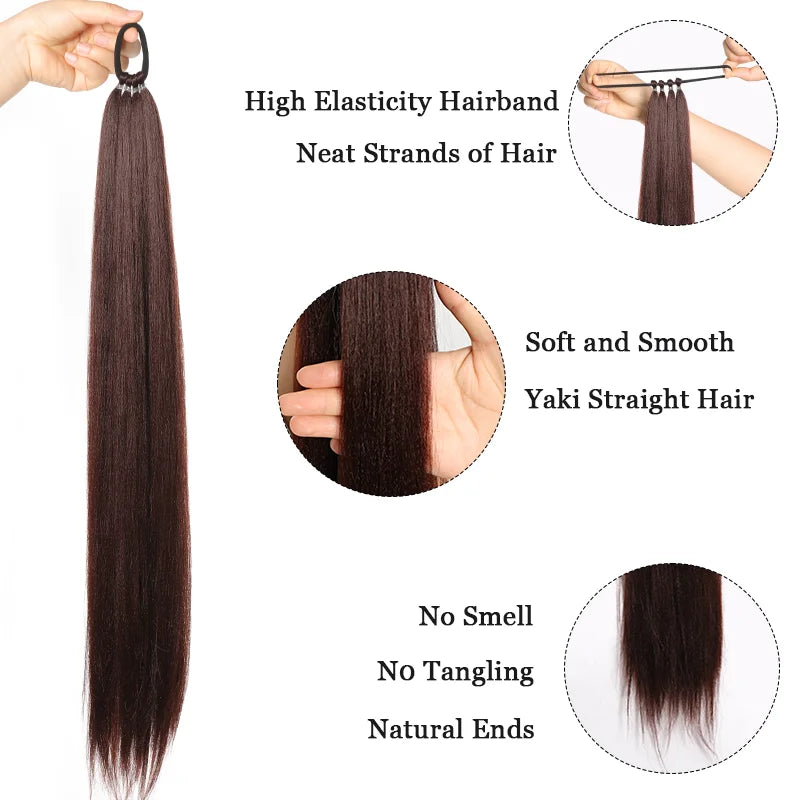 Women's Clip In Ponytail Extension 28 Inch Black Brown Synthetic 2