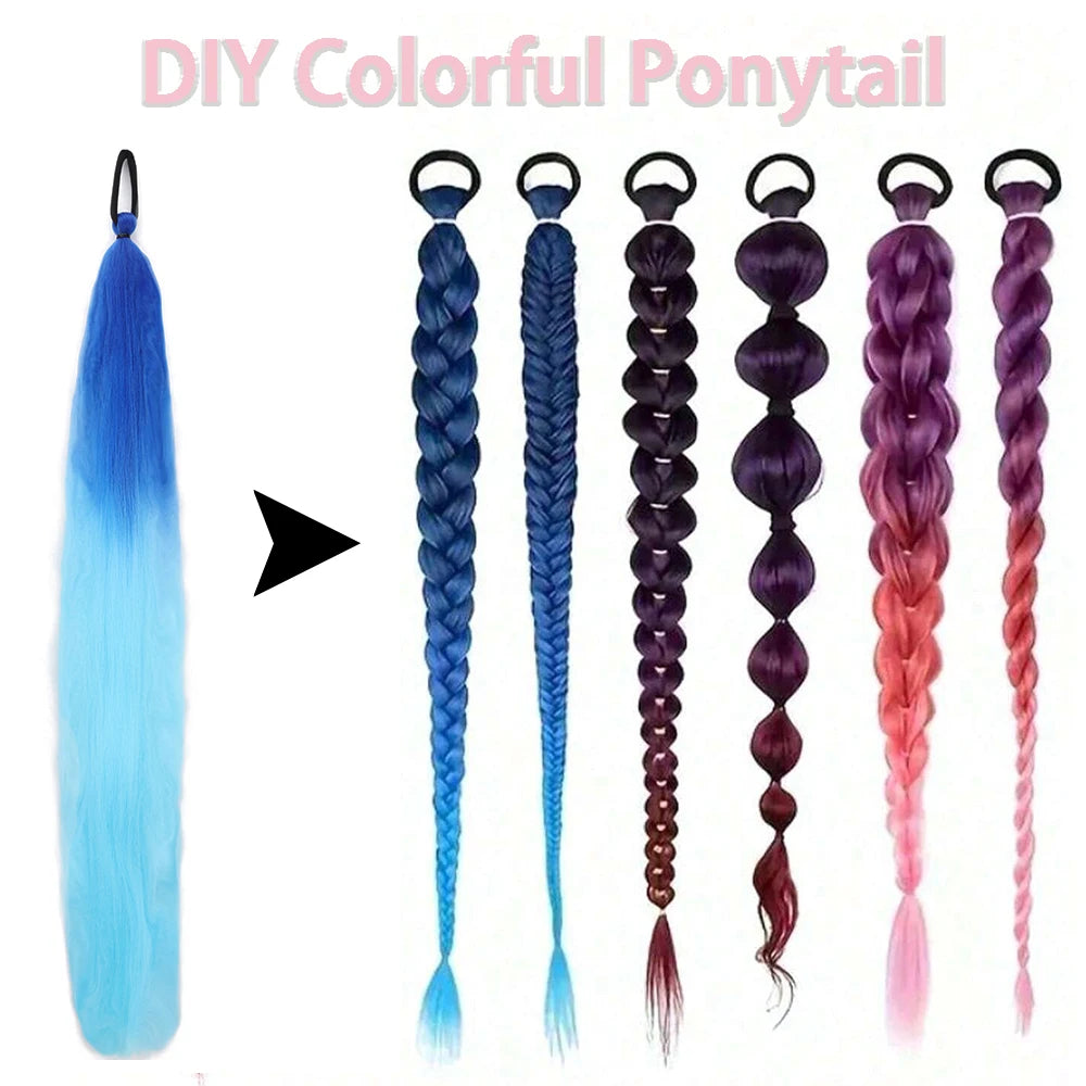 Women's Clip In Ponytail Extension Multi-Color Synthetic Long Hairpiece 3