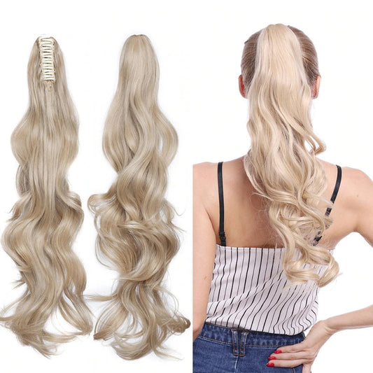 Women's Clip In Ponytail Extension Straight Wavy High-Temperature Fiber 0