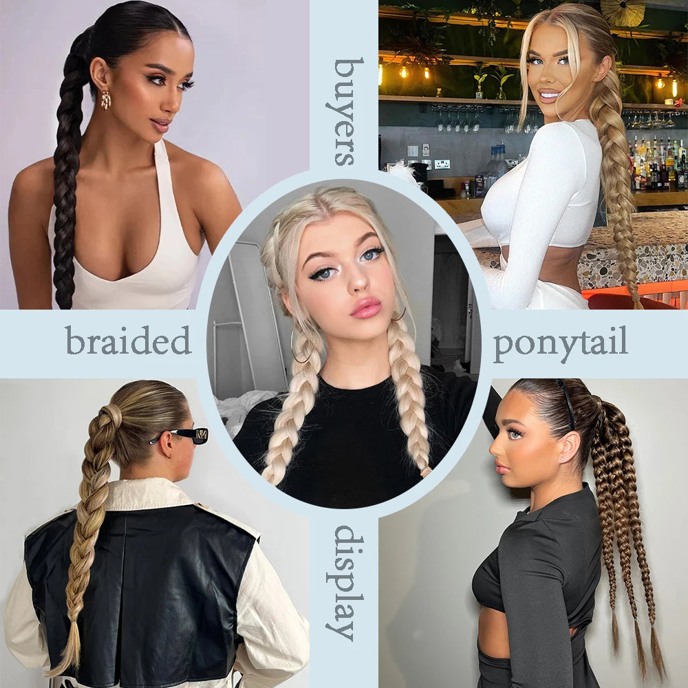 Women's Clip In Ponytail Extensions 24 Inch Synthetic Twist Braid 4