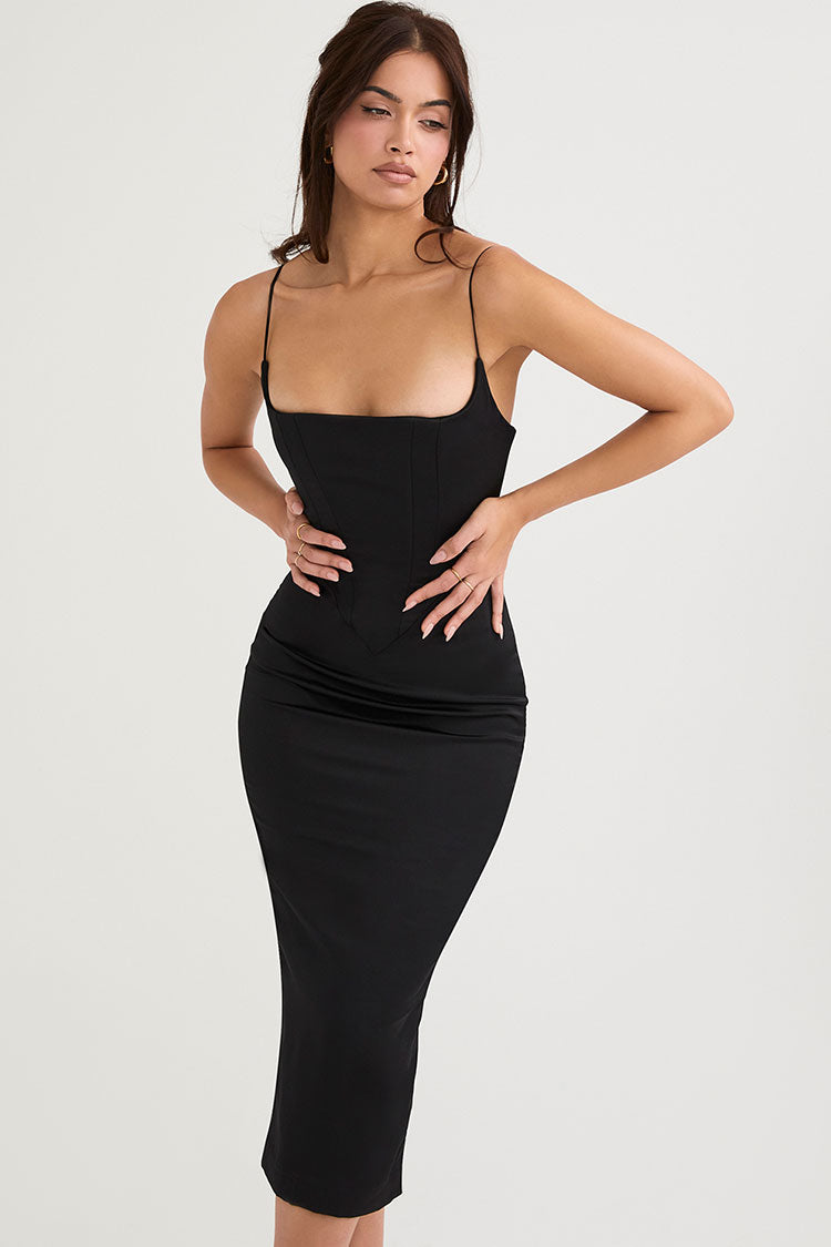 Women's Cocktail Dress Black Satin Cami Midi 0