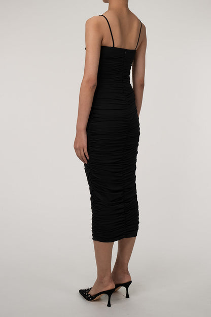 Women's Cocktail Dress Black Stretch Fabric Midi 2