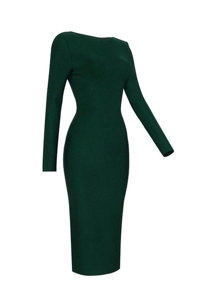 Women's Cocktail Dress Emerald Green Polyester Deep V Long Sleeve 3