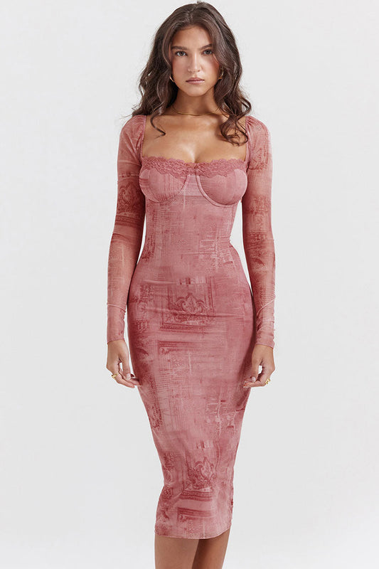 Women's Cocktail Dress Hot Pink Lace Bodycon