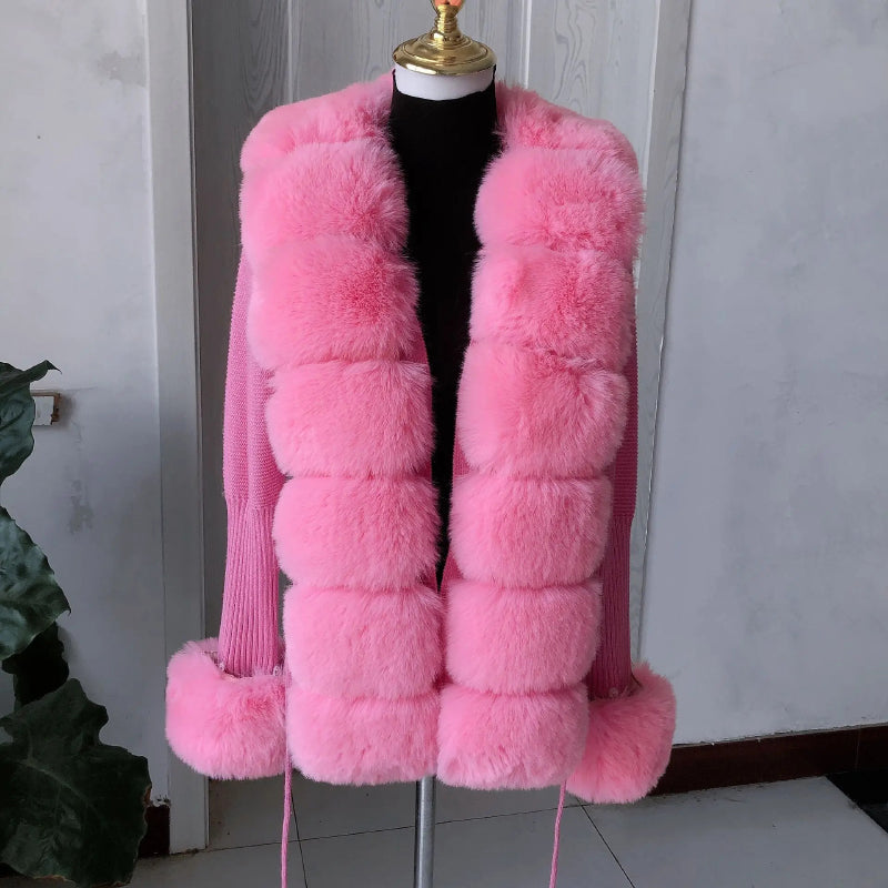 Women's Cozy Faux Fur Knitted Winter Fashion Cardigan Sweater 5