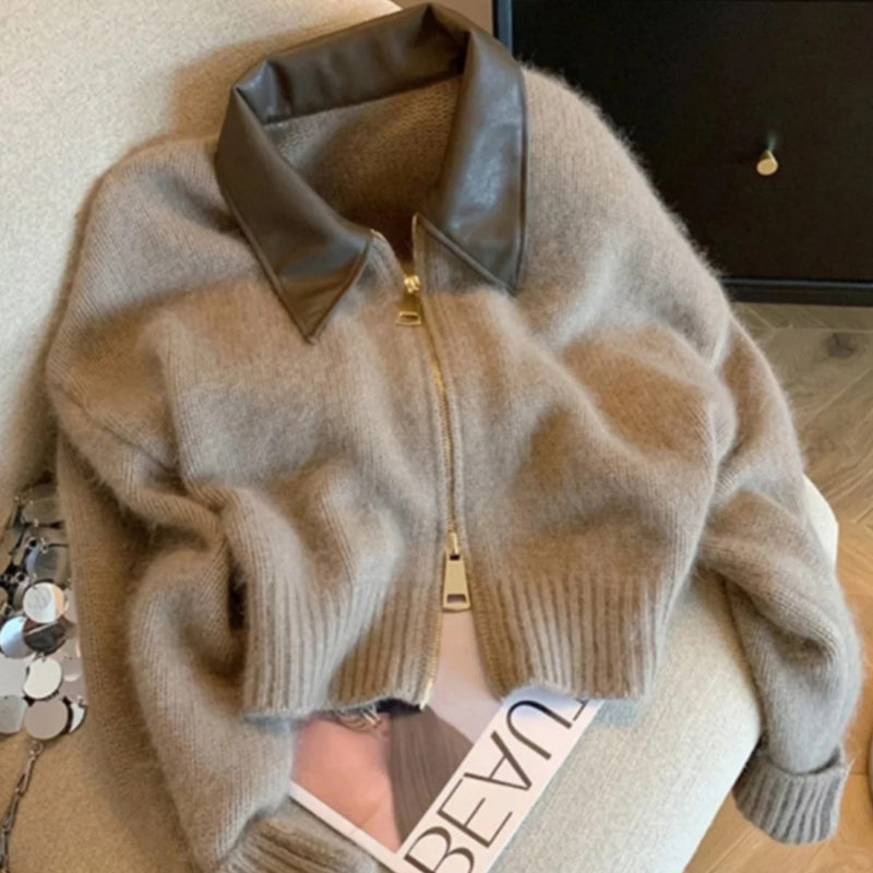 Women's Cozy Zippered Long Sleeve Winter Cardigan Sweater 1