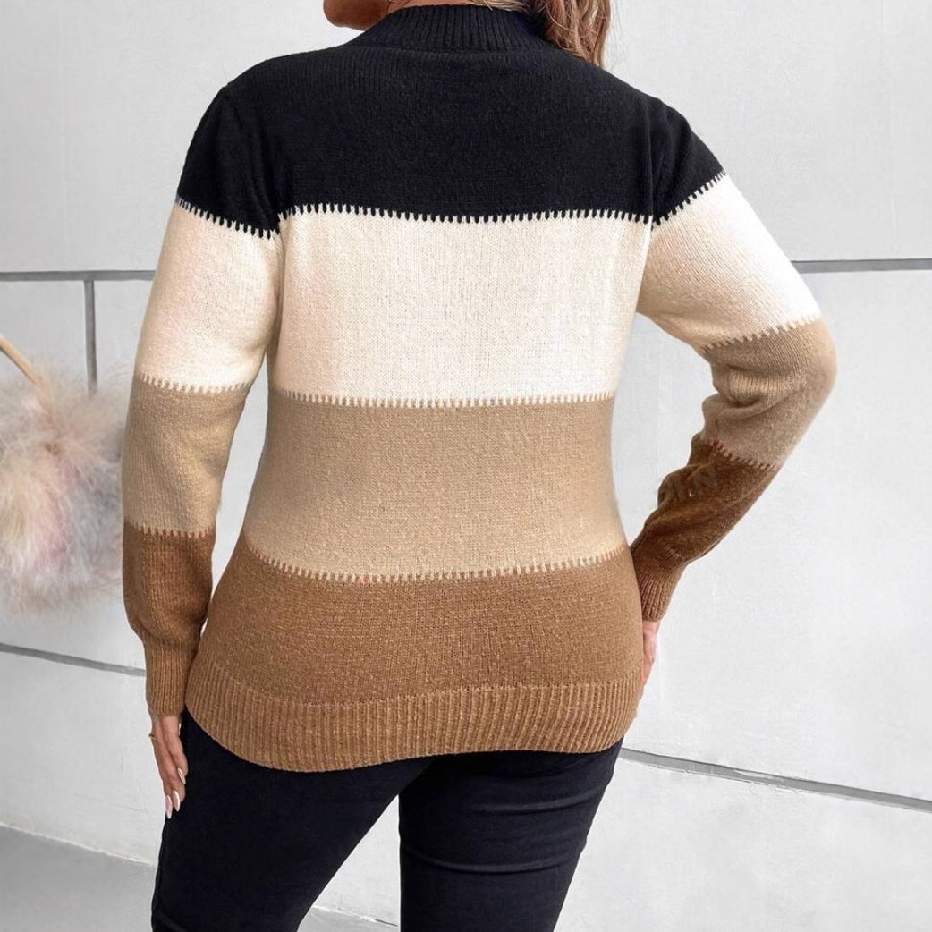 Women's Relaxed Fit Crewneck Sweater – Long Sleeve Color Block Knit Top 4