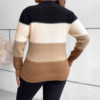 Women's Relaxed Fit Crewneck Sweater – Long Sleeve Color Block Knit Top 4