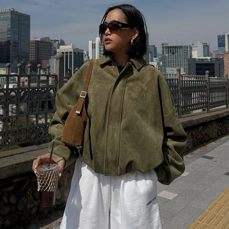 Women's Cropped Bomber Jacket Black Polyester Relaxed Fit - 4