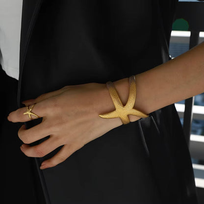 Women's Cuff Bracelet Gold Stainless Steel Starfish Design 2