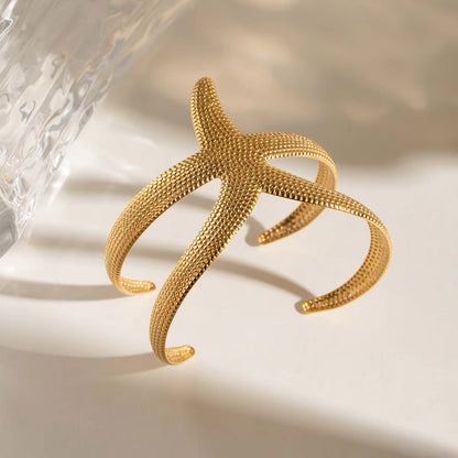 Women's Cuff Bracelet Gold Stainless Steel Starfish Design 4
