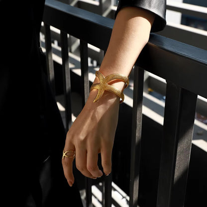 Women's Cuff Bracelet Gold Stainless Steel Starfish Design 6