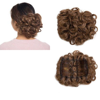 Women's Curly Hair Extensions Brown High-Temperature Fiber Clip-In Bun 15