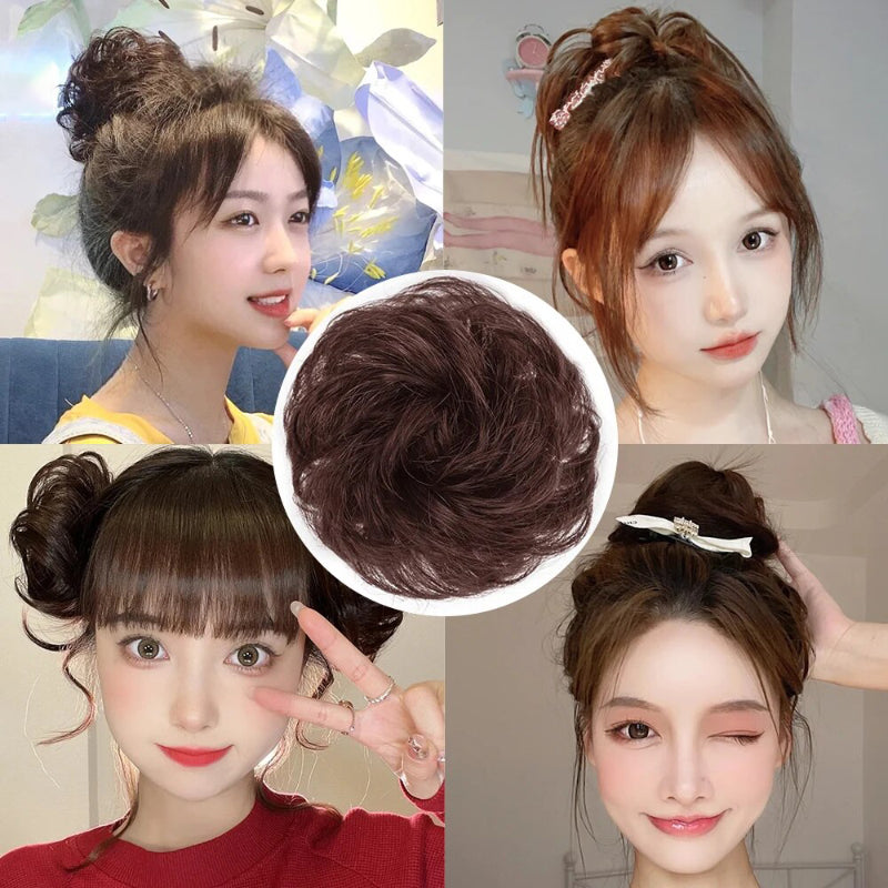 Women's Curly Hair Scrunchie Black Silk Hair Ties 3