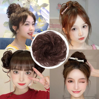 Women's Curly Hair Scrunchie Black Silk Hair Ties 3