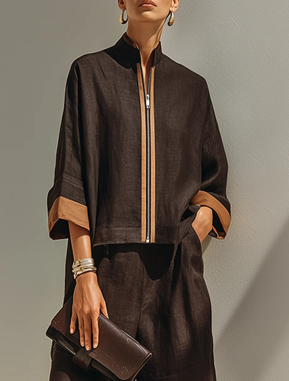 Women's Contrast-Trim Cropped Trouser Set – product view | Hensley London