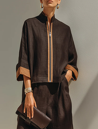 Women's Contrast-Trim Cropped Trouser Set – product view | Hensley London