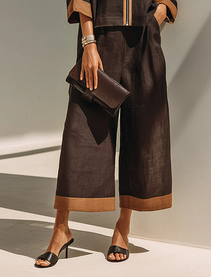 Women's Contrast-Trim Cropped Trouser Set – product view | Hensley London