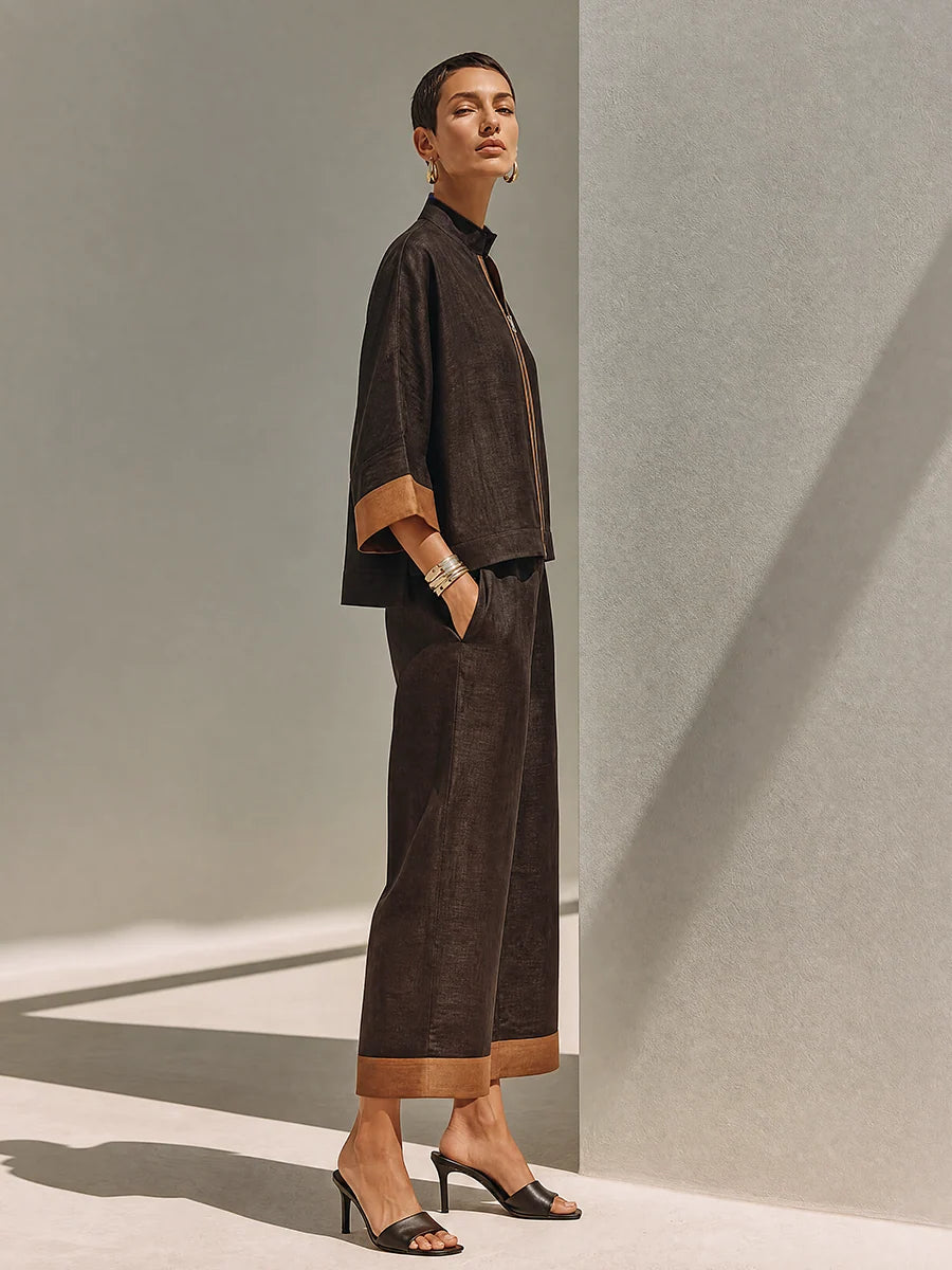 Women's Contrast-Trim Cropped Trouser Set – product view | Hensley London