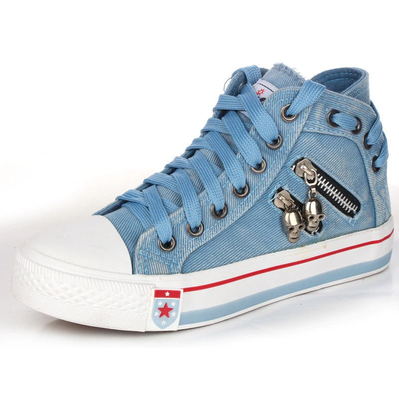 Women's Denim High-Top Sneakers with Lace-Up Closure – Casual Comfortable Footwear 3