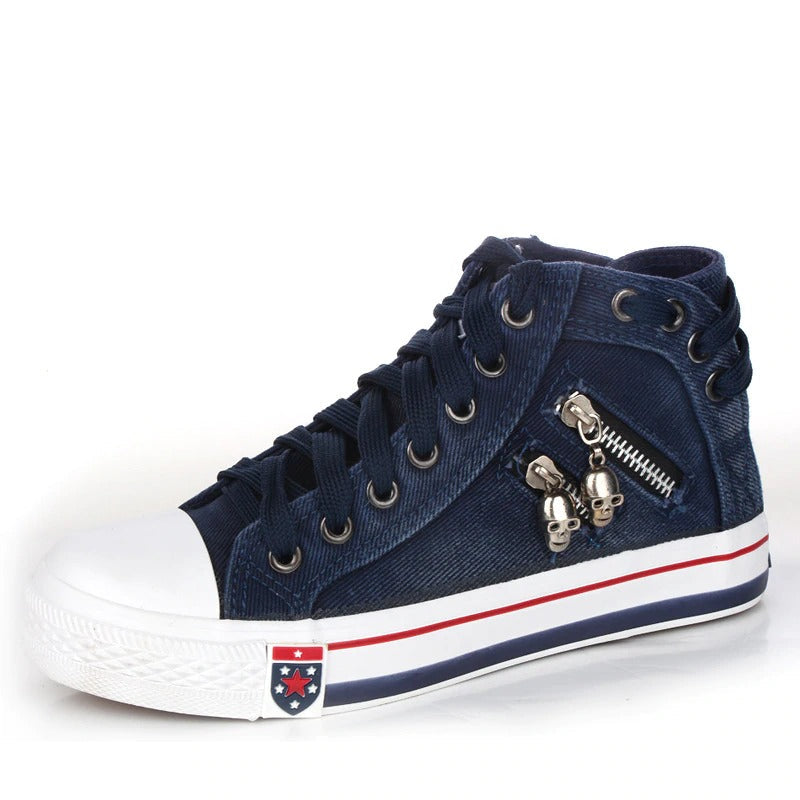 Women's Denim High-Top Sneakers with Lace-Up Closure – Casual Comfortable Footwear 4