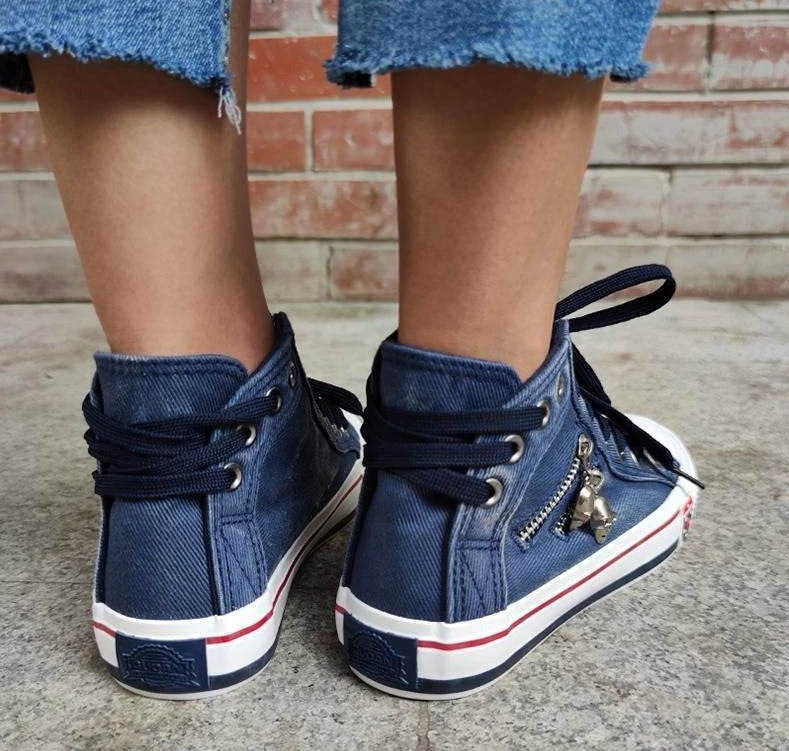 Women's Denim High-Top Sneakers with Lace-Up Closure – Casual Comfortable Footwear 5