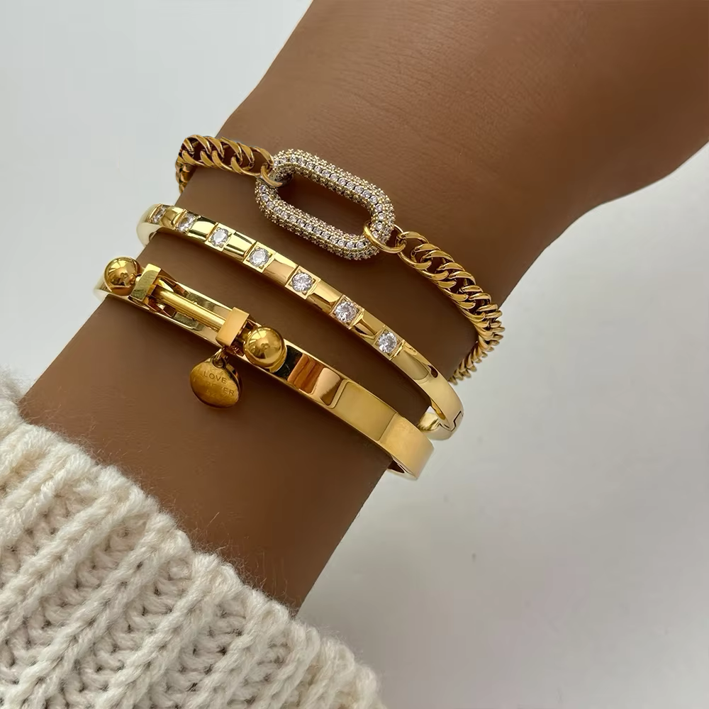 Women's Diamond Bracelet Gold Stainless Steel 1