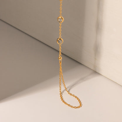 Women's Diamond Hand Chain Gold Stainless Steel 7