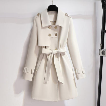 Women's Short Trench Coat Beige Double Breasted Polyester - 1