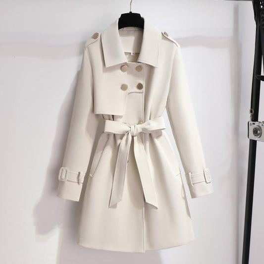 Women's Short Trench Coat Beige Double Breasted Polyester - 1